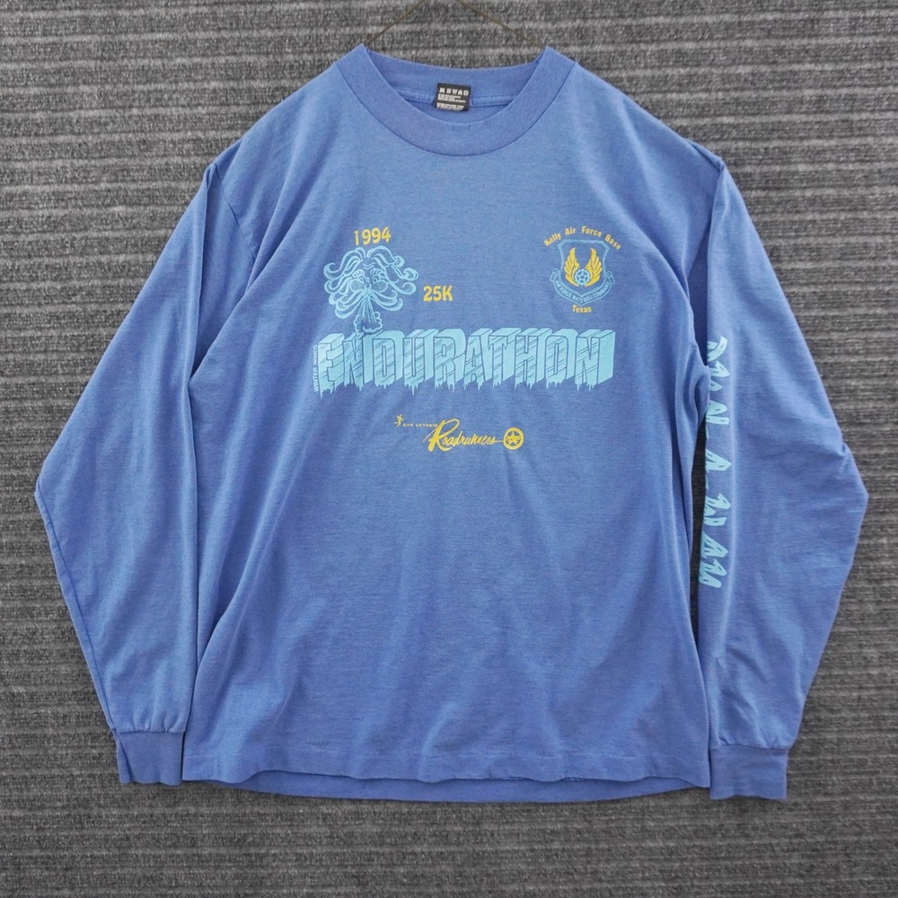 Vintage 90s Endurathon T-Shirt XL Blue Long Sleeve San Antonio Military Marathon